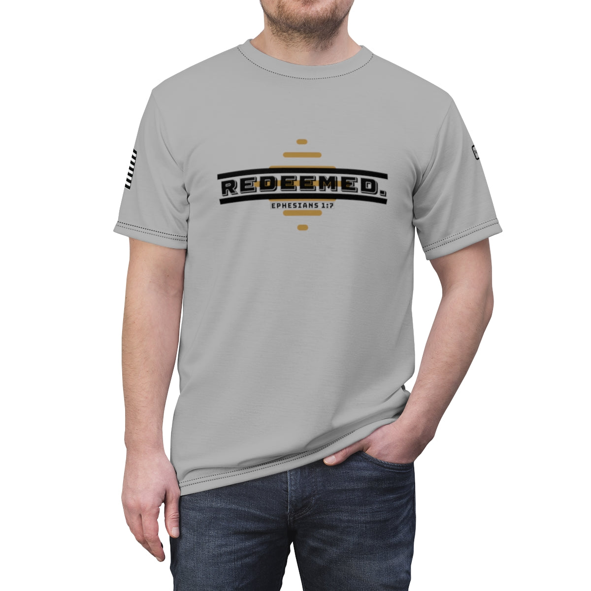 Grey "Redeemed/I Praise Jesus" Uni sex T-shirt Cut & Sew Tee